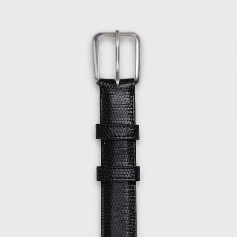 Black Celine Elegant with Square Buckle in Lizard embossed calfskin Belts | CL-591775