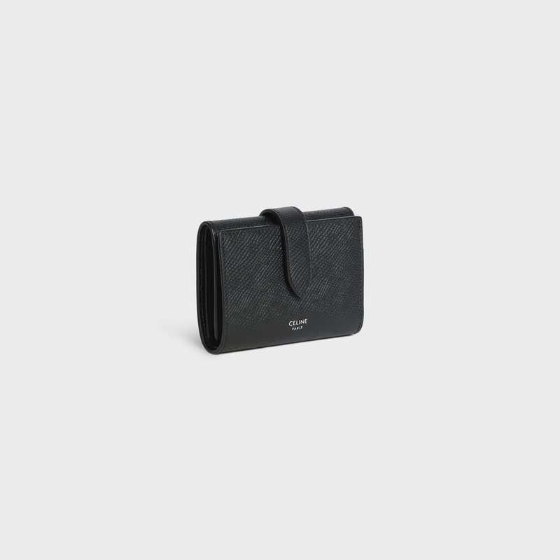 Black Celine Fine Strap in Grained Calfskin Wallets | CL-591793