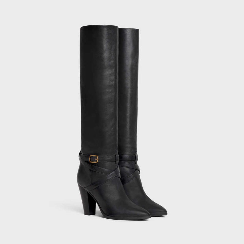 Black Celine HIGH SLOUCHY BUCKLE WILTERN in CALFSKIN Boots | CL-592517