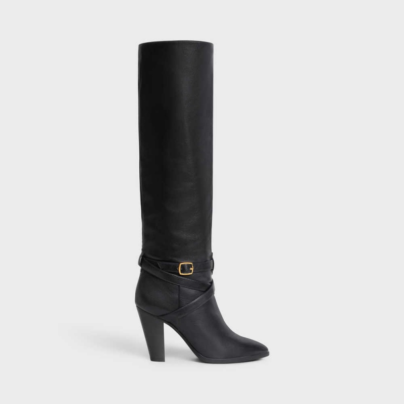 Black Celine HIGH SLOUCHY BUCKLE WILTERN in CALFSKIN Boots | CL-592517