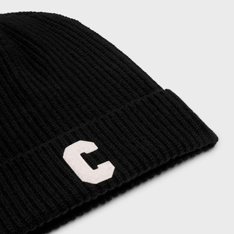 Black Celine INITIAL BEANIE in ribbed wool Hat | CL-591713