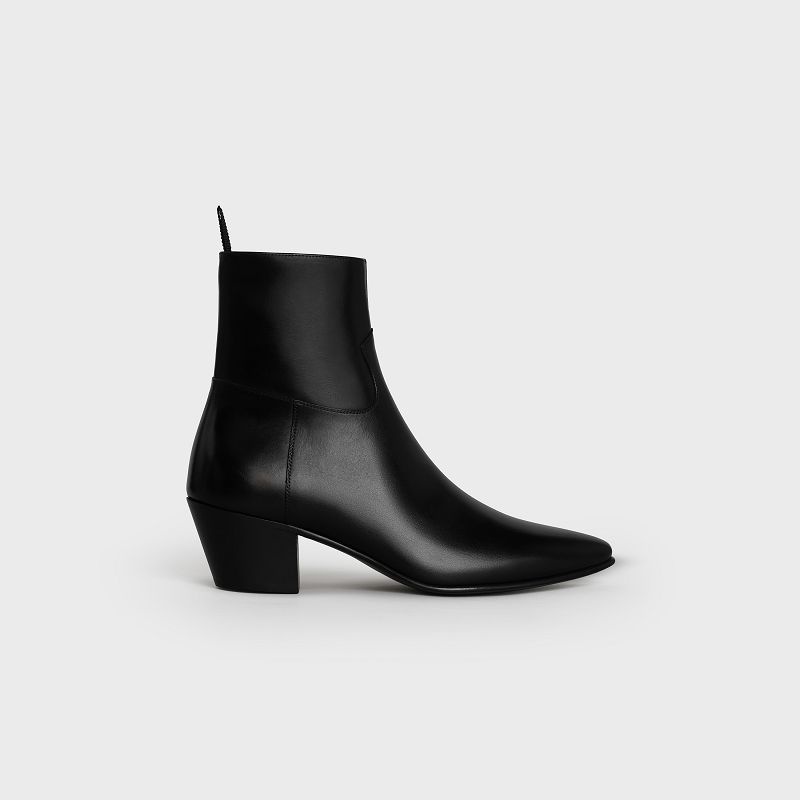 Black Celine Jacno Zipped in Shiny calfskin Boots | CL-591864