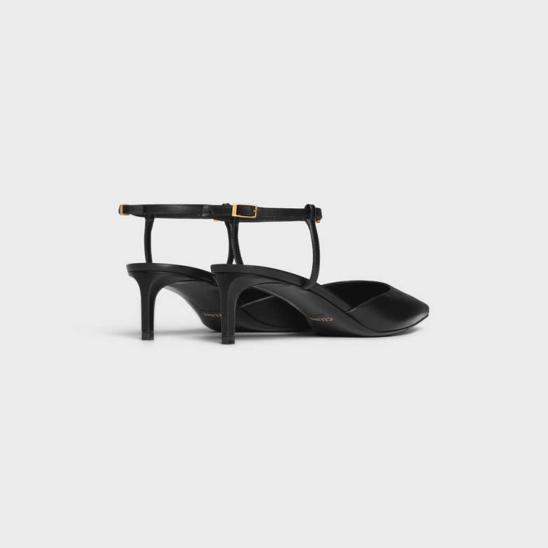 Black Celine KITTEN WITH STRAP TRIOMPHE in CALFSKIN GOLD FINISHING Pumps | CL-592559