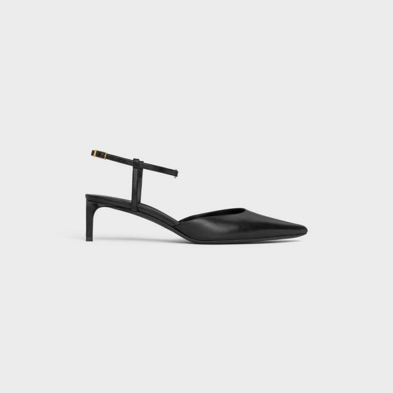 Black Celine KITTEN WITH STRAP TRIOMPHE in CALFSKIN GOLD FINISHING Pumps | CL-592559