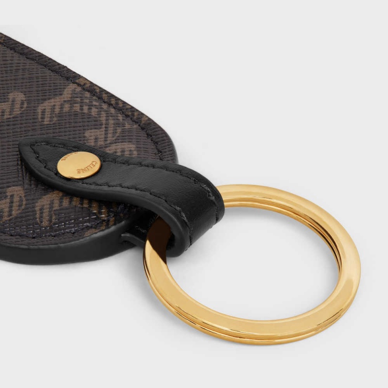 Black Celine Key holder in Triomphe canvas and calfskin Pouch | CL-592893