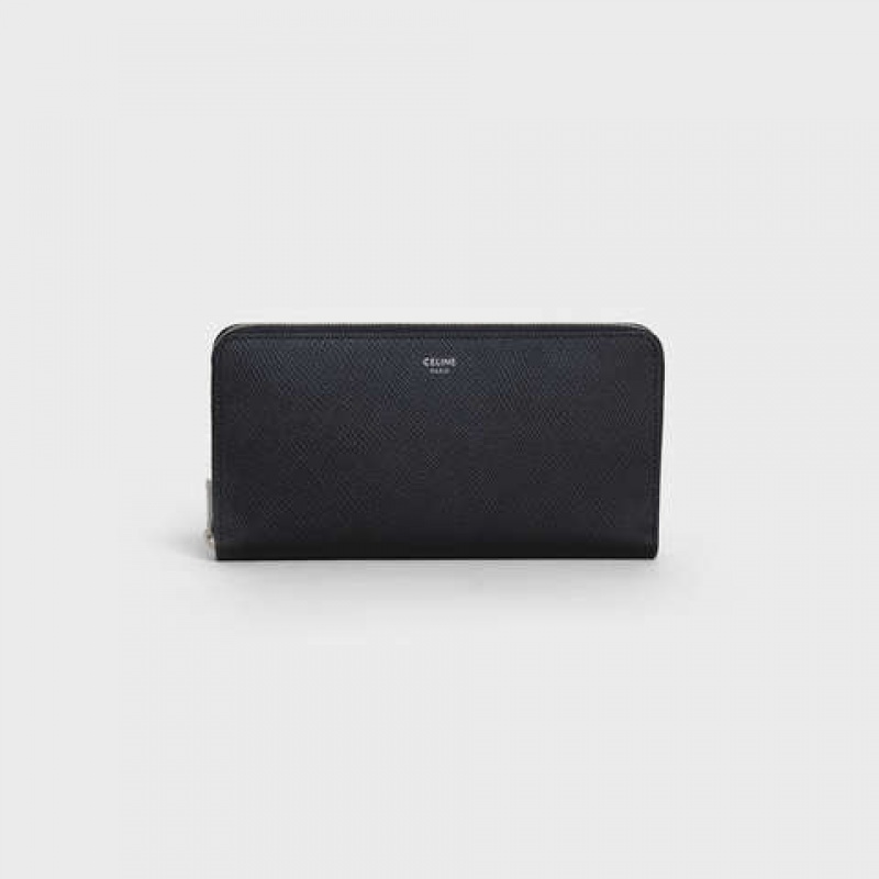 Black Celine Large zipped in Grained calfskin Wallets | CL-591798