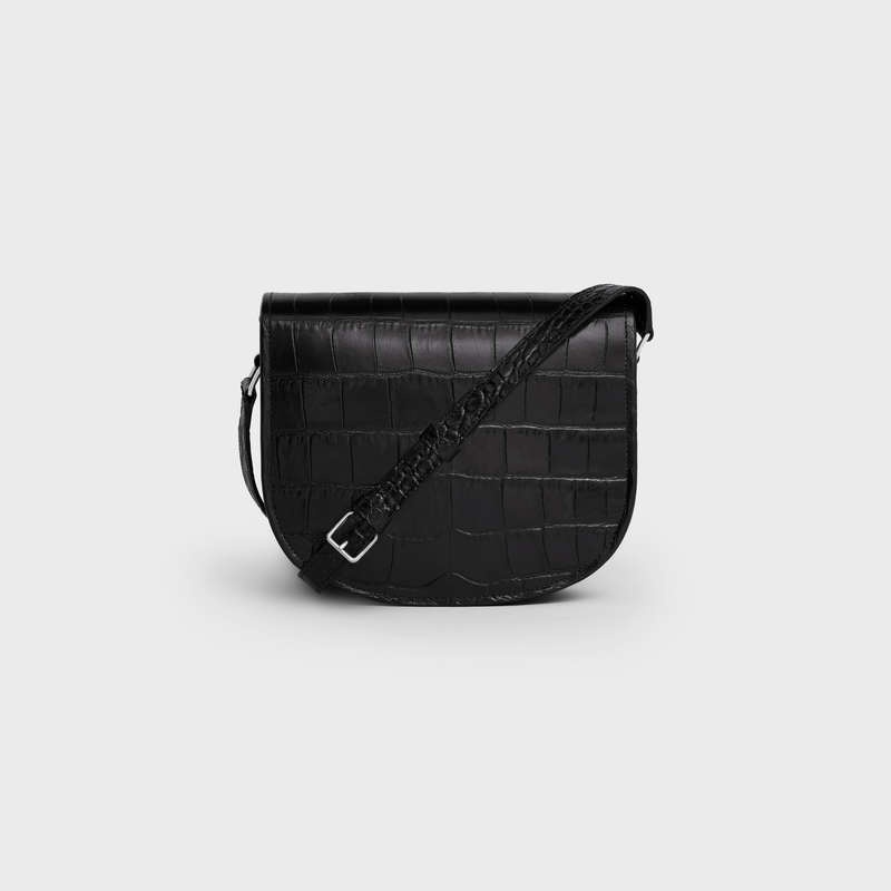 Black Celine MEDIUM BESACE TRIOMPHE in CROCODILE EMBOSSED CALFSKIN Shoulder Bags | CL-591847