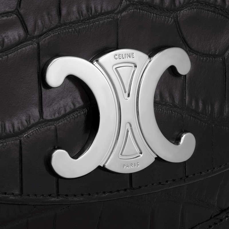 Black Celine MEDIUM BESACE TRIOMPHE in CROCODILE EMBOSSED CALFSKIN Shoulder Bags | CL-591847