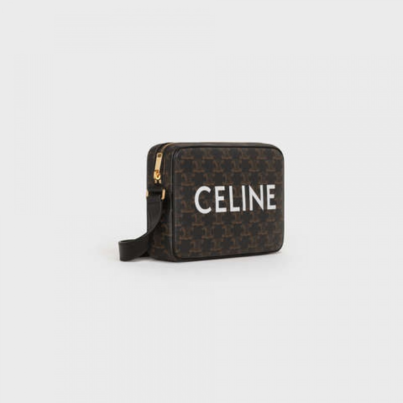 Black Celine Medium Bag in Triomphe Canvas with celine print Messenger Bags | CL-591856