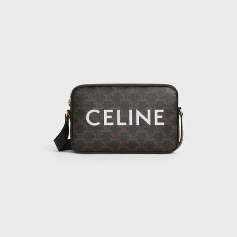 Black Celine Medium Bag in Triomphe Canvas with celine print Messenger Bags | CL-591856