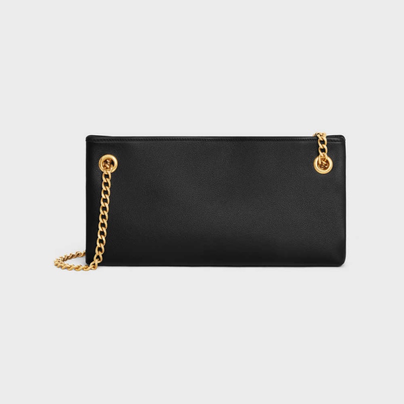 Black Celine NEWSPAPER CHAIN BAG SOFT in SUPPLE CALFSKIN Triomphe | CL-593166