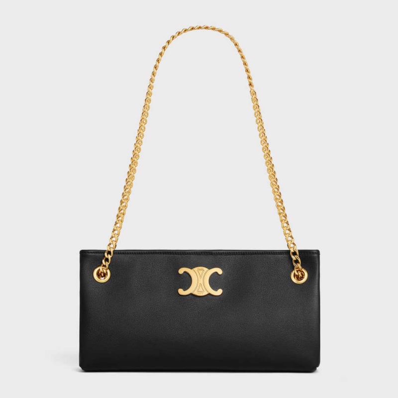 Black Celine NEWSPAPER CHAIN BAG SOFT in SUPPLE CALFSKIN Triomphe | CL-593166