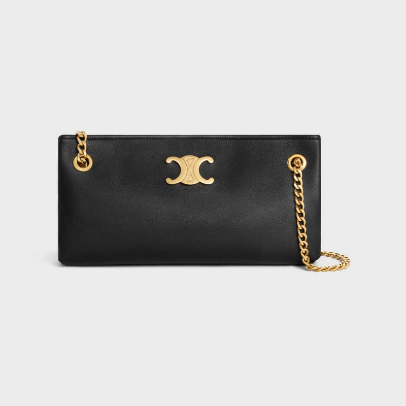 Black Celine NEWSPAPER CHAIN BAG SOFT in SUPPLE CALFSKIN Triomphe | CL-593166