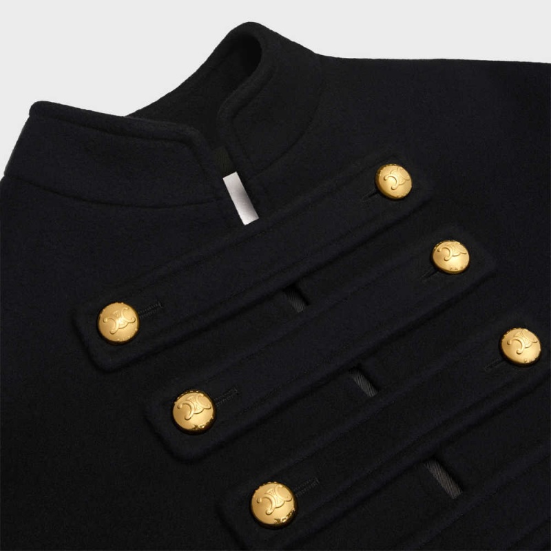 Black Celine Officer cape in wool and cashmere cloth Coats | CL-592626