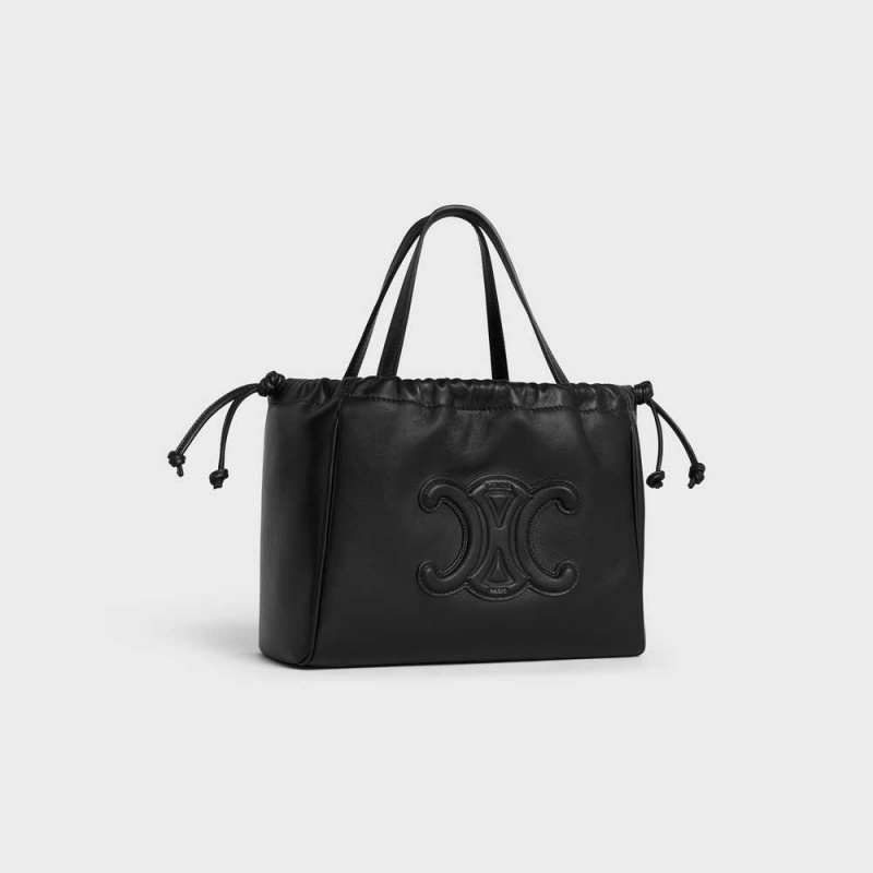 Black Celine SMALL CABAS DRAWSTRING in Smooth Calfskin Cuir Triomphe | CL-593154