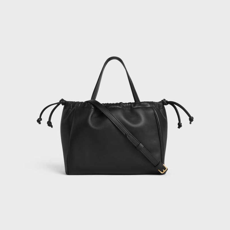 Black Celine SMALL CABAS DRAWSTRING in Smooth Calfskin Cuir Triomphe | CL-593154