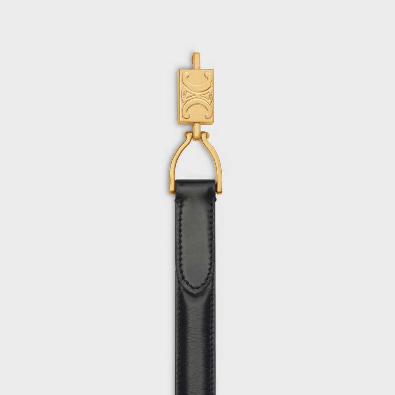 Black Celine Small Block Triomphe in Taurillon Leather Belts | CL-592486