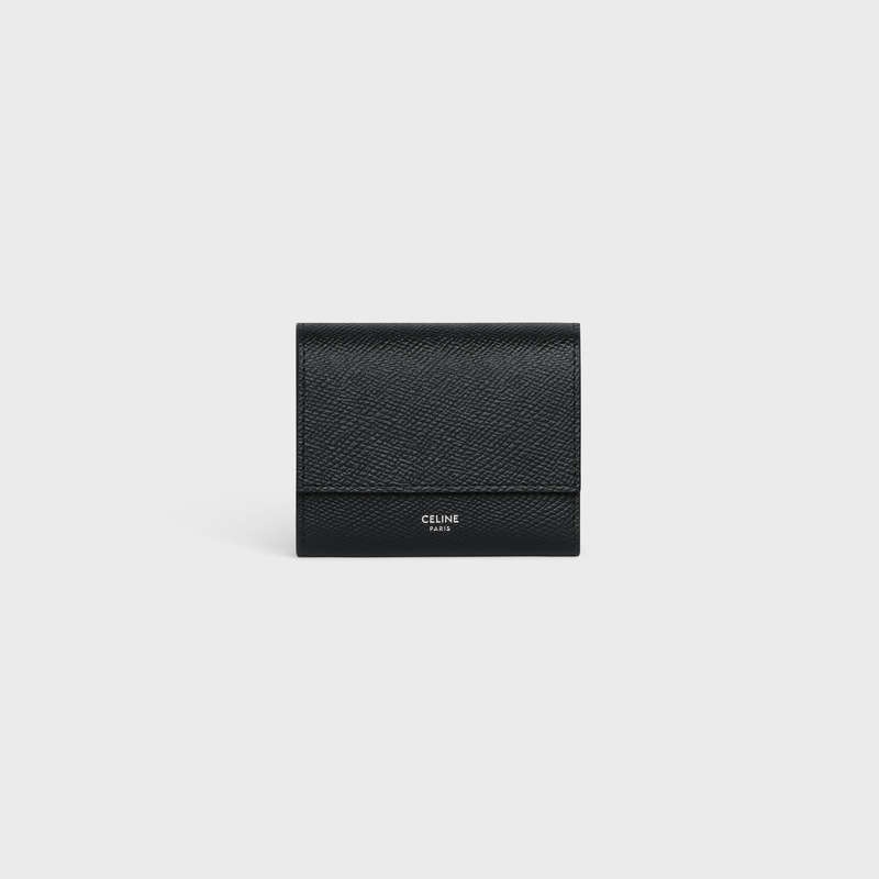 Black Celine Small trifold in Grained calfskin Wallets | CL-591795