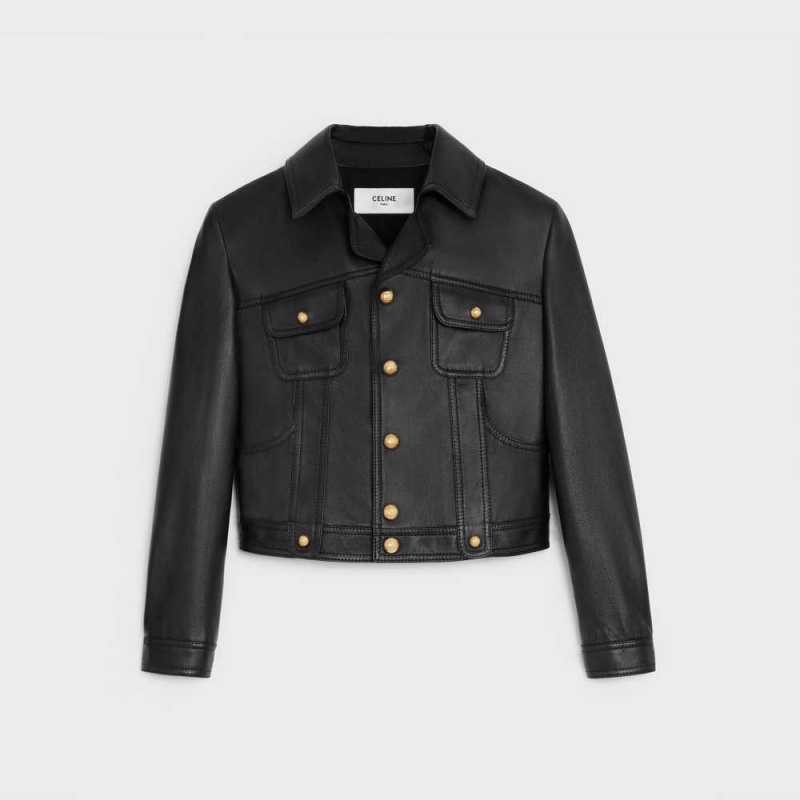 Black Celine Straighcut neo blouson in soft Leather | CL-592611