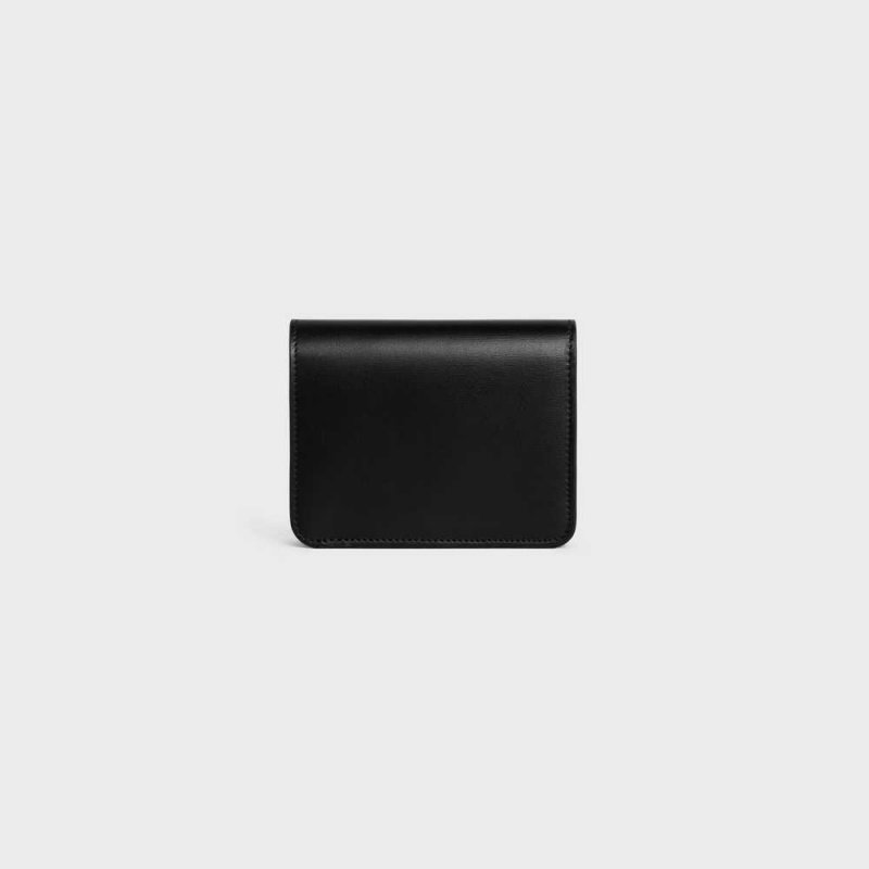 Black Celine TRIOMPHE COMPACT in Shiny calfskin Wallets | CL-592964