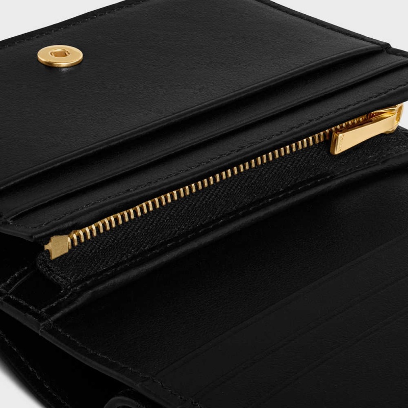 Black Celine TRIOMPHE COMPACT in Shiny calfskin Wallets | CL-592964