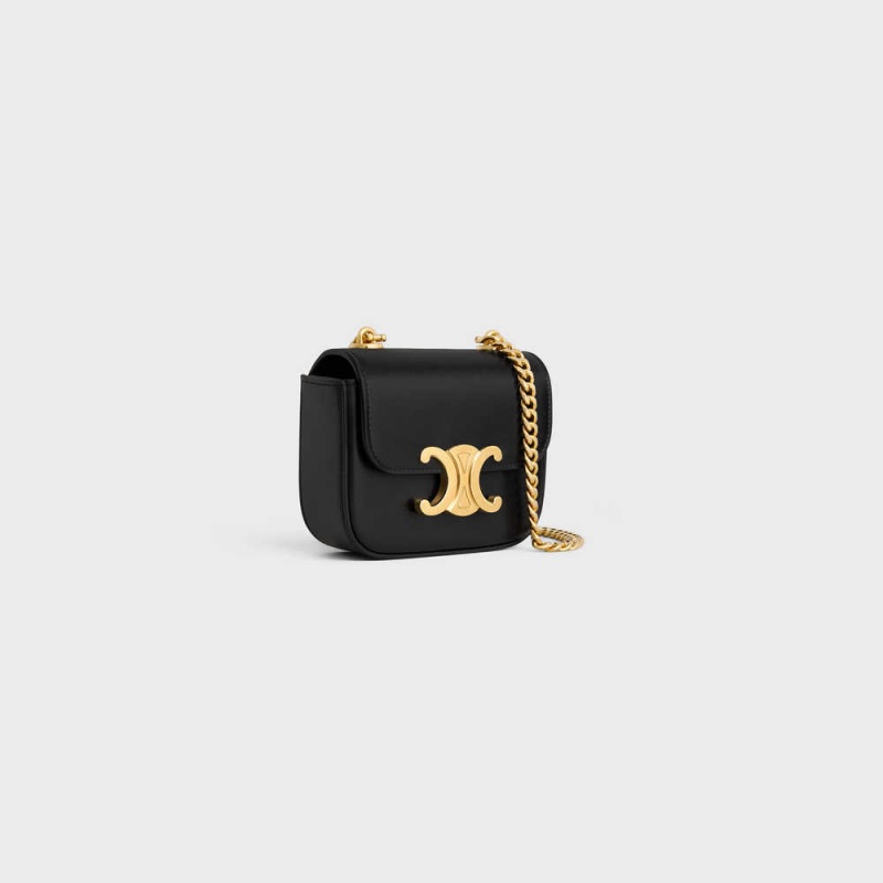 Black Celine TRIOMPHE ON CHAIN in Shiny calfskin Mini Bags | CL-593007