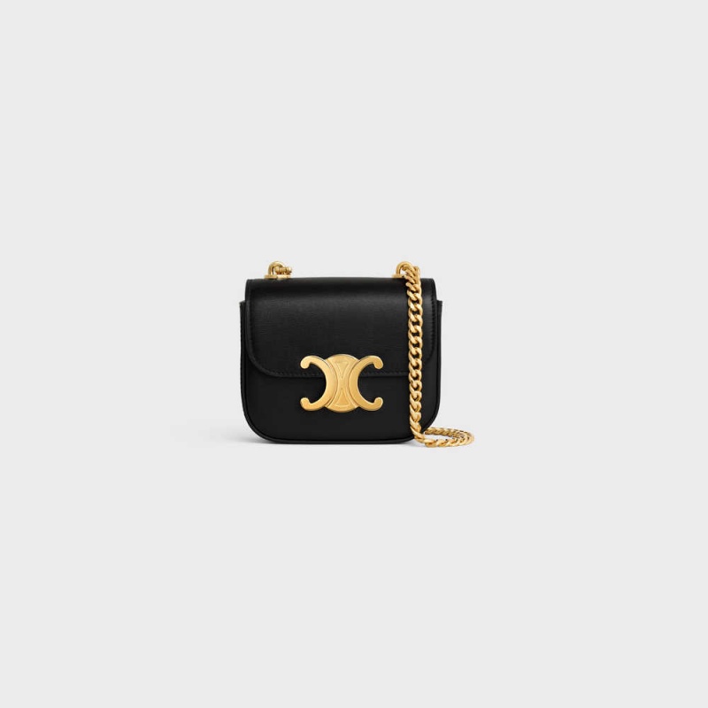 Black Celine TRIOMPHE ON CHAIN in Shiny calfskin Mini Bags | CL-593007