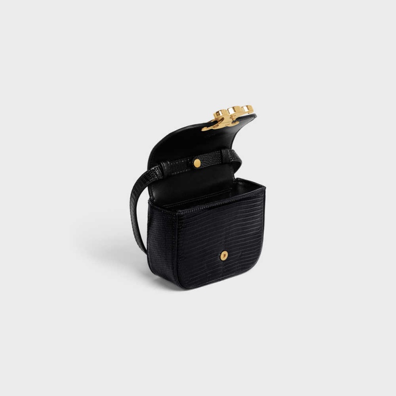 Black Celine TRIOMPHE in lizard Mini Bags | CL-593016