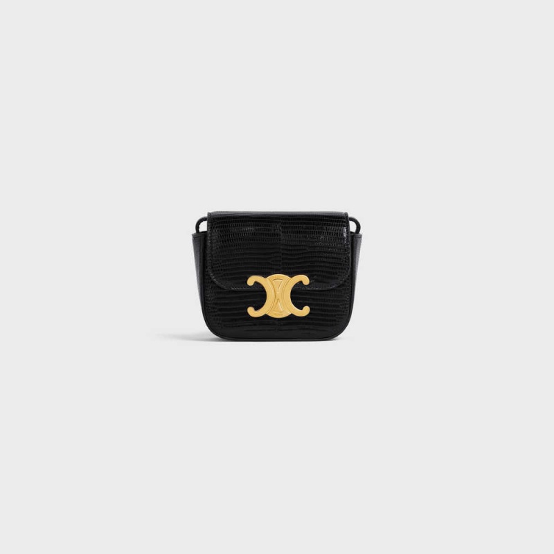 Black Celine TRIOMPHE in lizard Mini Bags | CL-593016