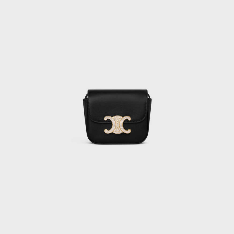 Black Celine Triomphe With Strass closure in Shiny calfskin Mini Bags | CL-593012