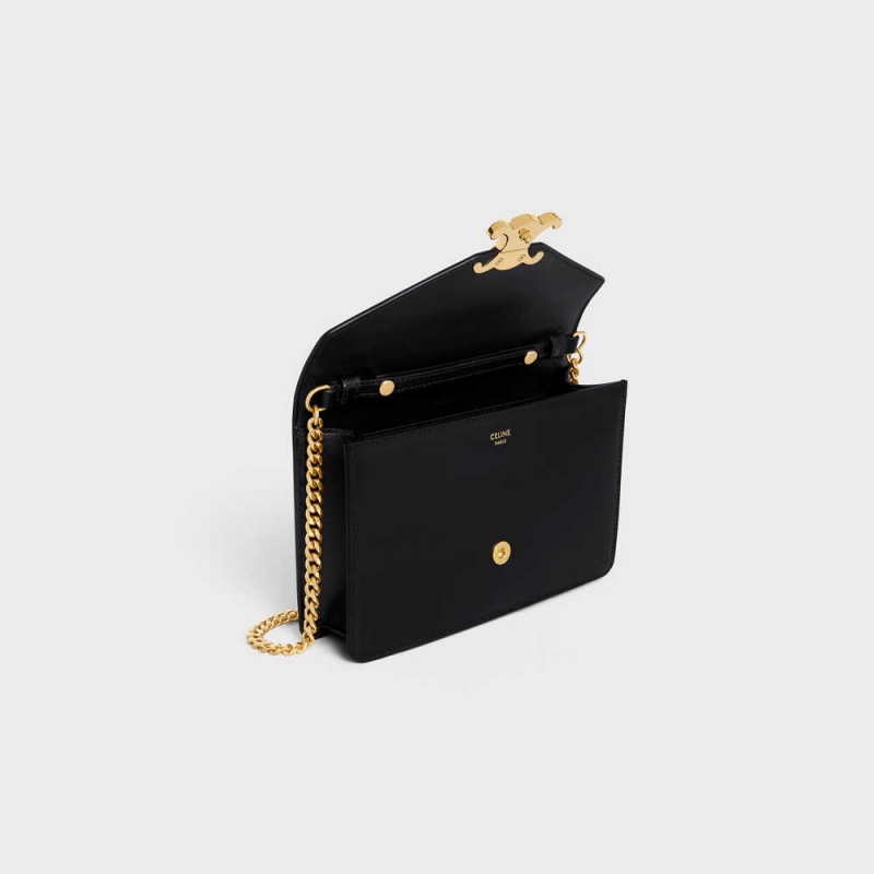 Black Celine Wallet on Chain TRIOMPHE in Shiny calfskin Mini Bags | CL-593021