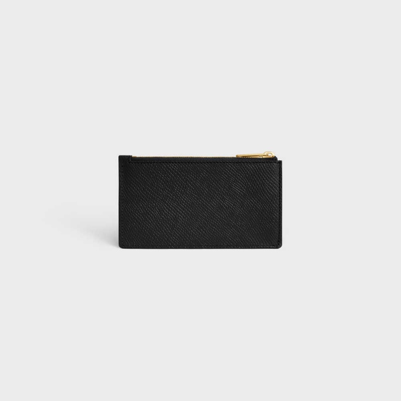 Black Celine ZIPPED COMPACT ESSENTIALS Grained Calfskin Card Holders | CL-592962