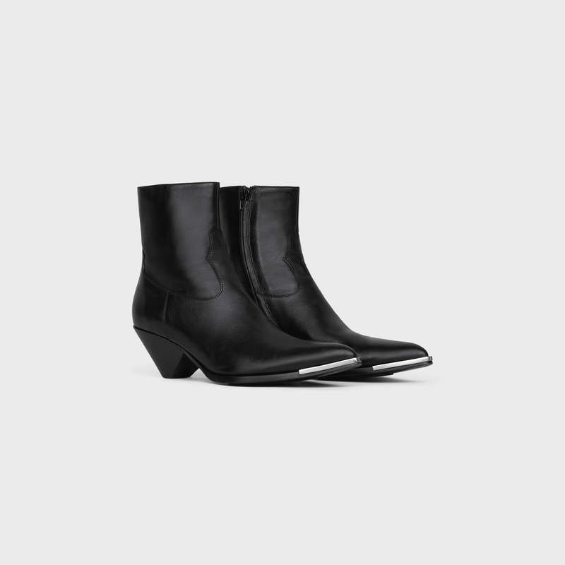 Black Celine ZIPPED CONIQUE WITH METAL TOE in SHINY CALFSKIN Boots | CL-591875