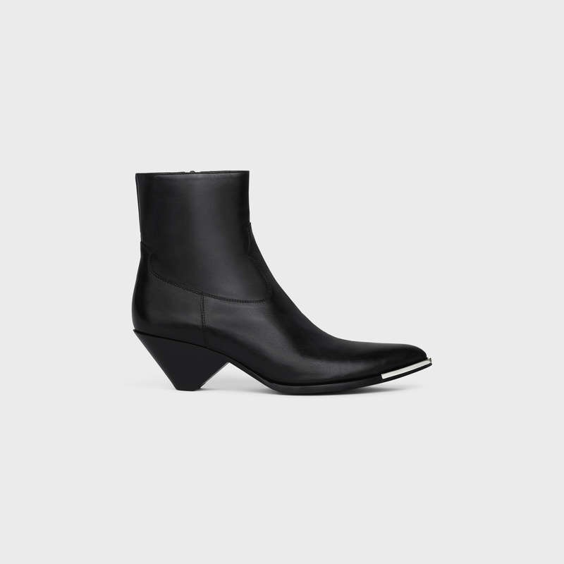 Black Celine ZIPPED CONIQUE WITH METAL TOE in SHINY CALFSKIN Boots | CL-591875