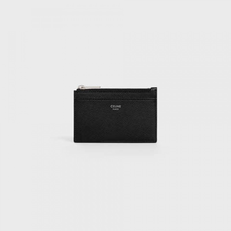 Black Celine Zipped in Grained Calfskin Card Holders | CL-591807