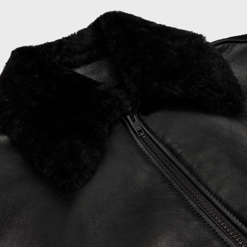 Black Celine aviator shearling blouson in soft Leather | CL-591927