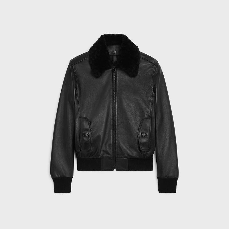 Black Celine aviator shearling blouson in soft Leather | CL-591927