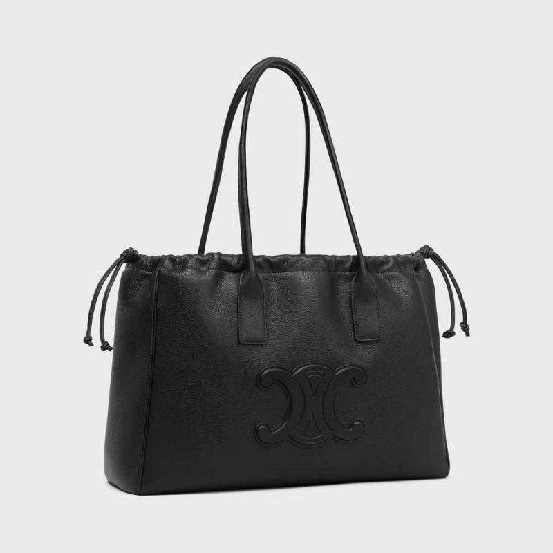 Black Celine cabas drawstring in Grained calfskin Cuir Triomphe | CL-593152