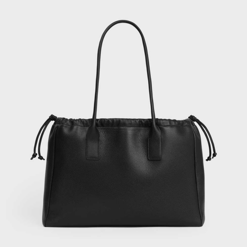 Black Celine drawstring cuir triomphe in Grained calfskin Cabas | CL-593087