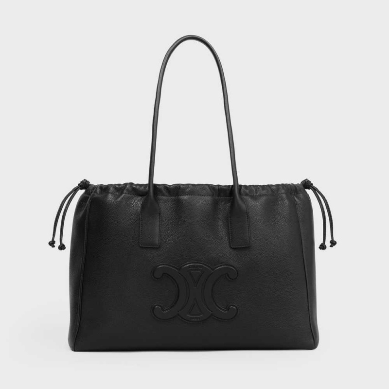 Black Celine drawstring cuir triomphe in Grained calfskin Cabas | CL-593087