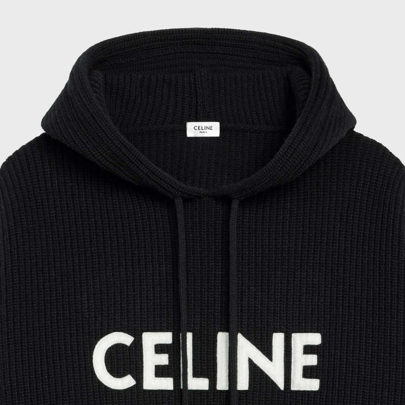 Black Celine hooded in ribbed wool Sweatshirts | CL-592109