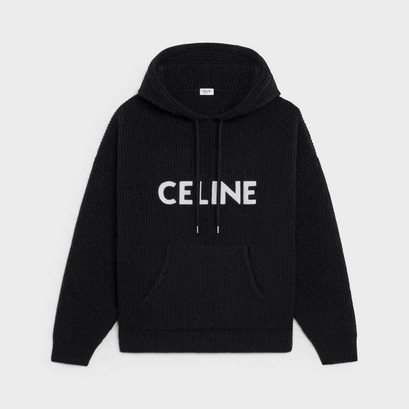 Black Celine hooded in ribbed wool Sweatshirts | CL-592109