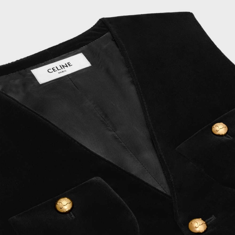 Black Celine waistin cotton velvet Jackets | CL-592673