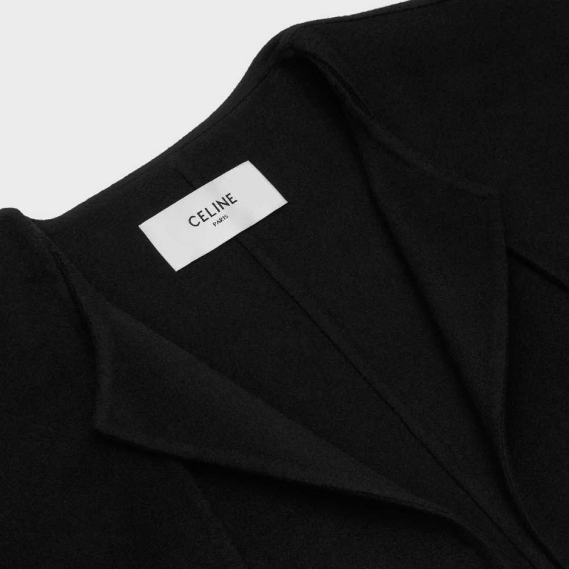 Black Celine with pure collar in double face Cashmere Coats | CL-592622