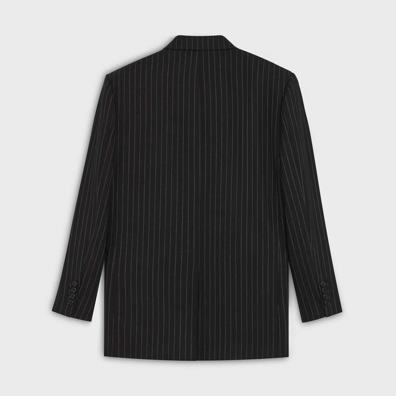 Black / Chalk Celine RECTANGLE IN STRIPED WOOL FABRIC Jackets | CL-591994