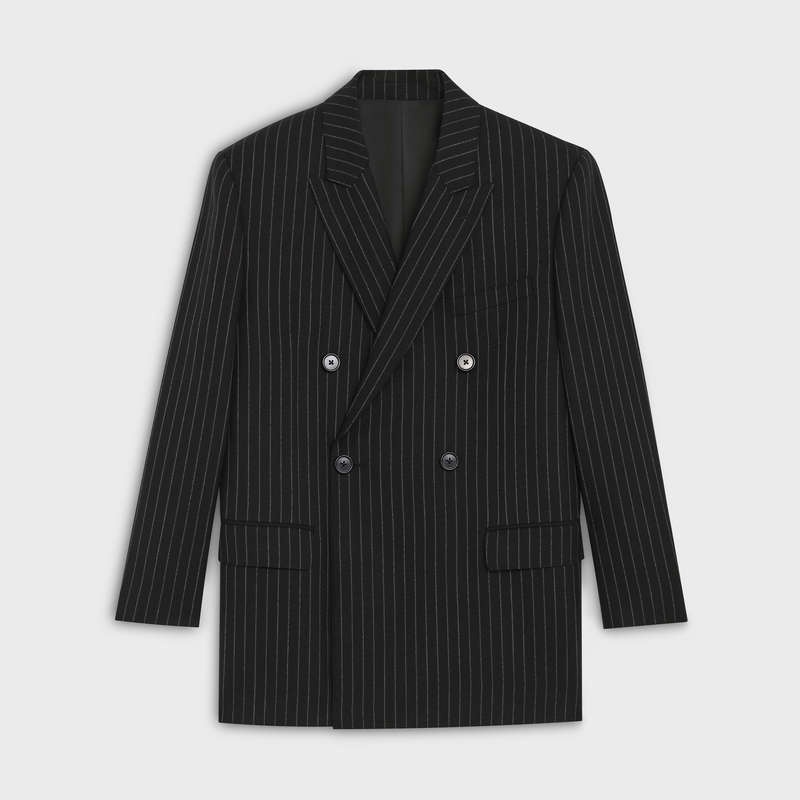 Black / Chalk Celine RECTANGLE IN STRIPED WOOL FABRIC Jackets | CL-591994