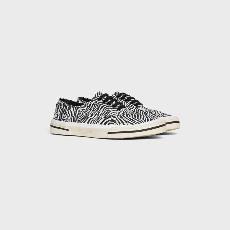 Black / white Celine ELLIOT LOW LACE UP in ZEBRA PRINTED CANVAS Sneakers | CL-591913