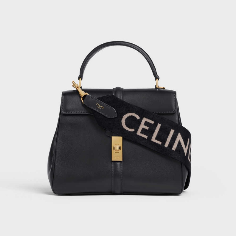 Black / white Celine Long Strap in Wool with jacquard Leather Goods Accessories | CL-592907