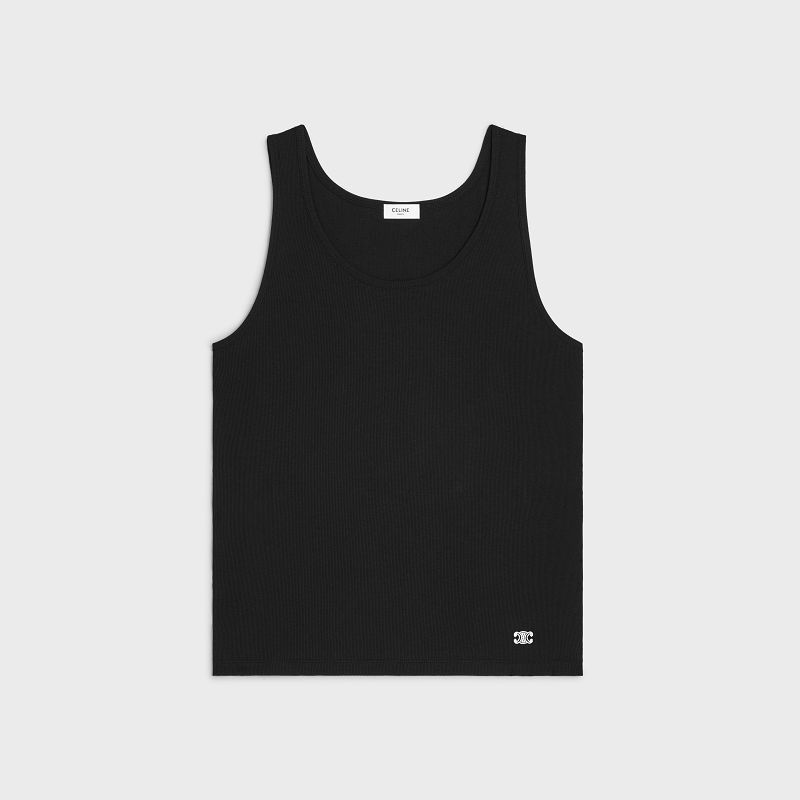 Black / white Celine triomphe tank in silk jersey T-shirts | CL-592130