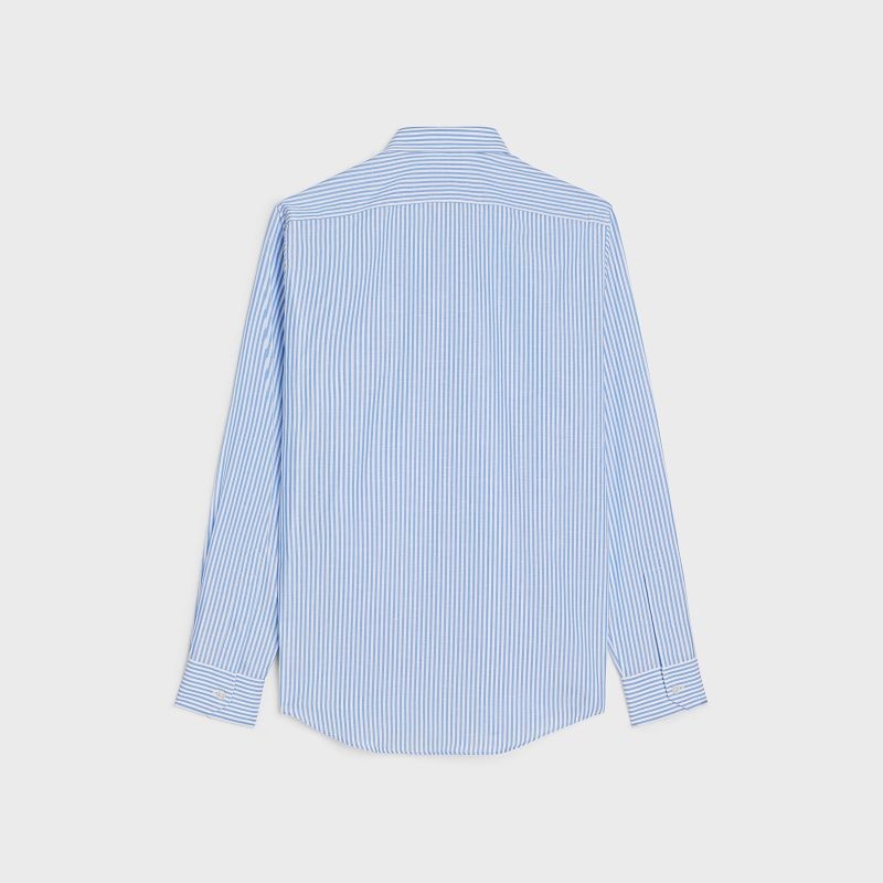 Blanc/Bleu Celine loose in striped cotton linen Shirts | CL-592175